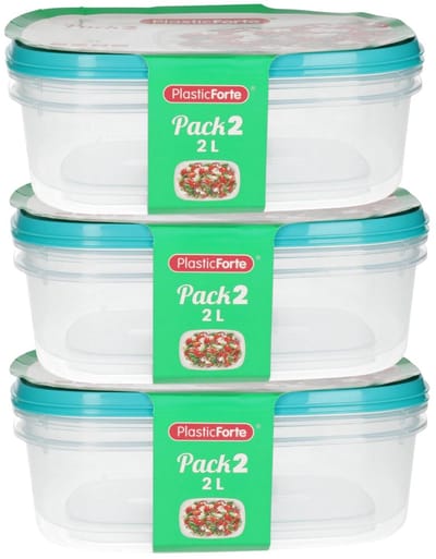 Plasticforte Vershoudbakjes - 6x stuks - 2 liter - herbruikbaar - transparant/blauw - kunststof - magnetron - vriezer