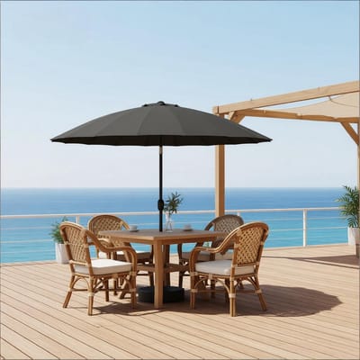 OKWISH Tuinparasol Verstelbare Kanteling Ø257 cm Glasvezel Donkergrijs Voor Terras Balkon En Zwembad