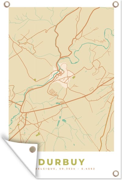 Muurdecoratie Durbuy - België - Plattegrond - Kaart - Stadskaart - 120x180 cm - Tuinposter - Tuindoek