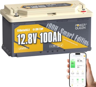 Lithium Batterij - Energie Opslag - Camper Stroom - Bluetooth Beheer - 100 Ah - Zwart