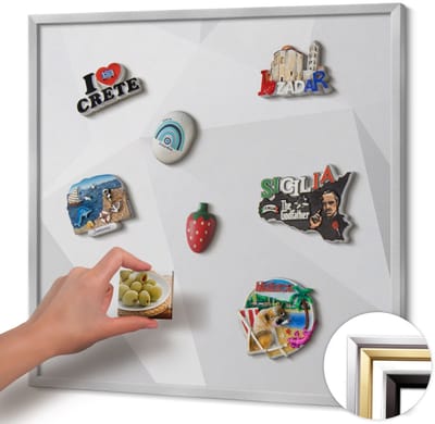 Wallfluent - Grijs Magneetbord met Patronen - 50 cm x 50 cm - Magneetbord met Zilveren Frame - 3D geometrische achtergrond - Magnetisch Bord Decoratief - Magneetbord Voor Thuiskantoor - Magneetbord Multifunctioneel