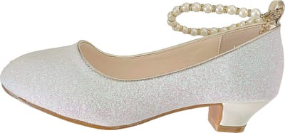 Communie schoenen - Prinsessen schoenen wit glitter met pareltjes - maat 28 (binnenmaat 18 cm) bij bruidsmeisjes jurk