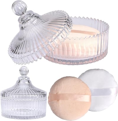 Set van Glazen Poederdozen, Lege Baby Poederhouder met Poederkwast, Ideaal voor Reizen, Verjaardagen en Cosmetische Poeders