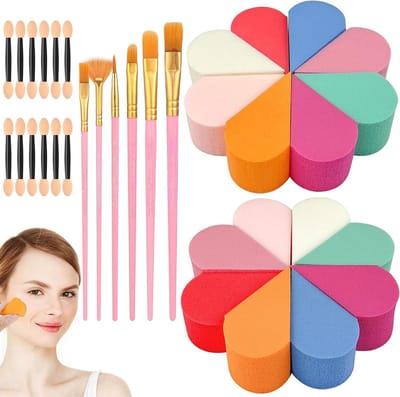 Makeup Spons Set met 6 Make-up Kwasten en 10 Dubbele Oogschaduwkwasten voor Lichaamsverf, Geschikt voor Beginners, Kinderen en Volwassenen in 8 Kleuren