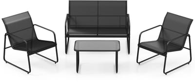 COSTWAY 4-delige tuinmeubelset, terrasmeubels met ademende stof, zitgroep, zitgroep voor 4 personen, tuingarnituur incl. 2 stoelen, bank & tafel, voor tuin, terras, zwembad (zwart)