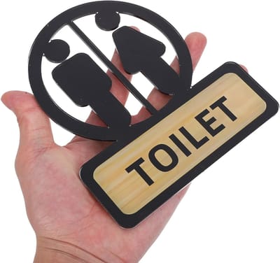 Wc bordje - Deurbordje Toilet - deurbordje wc - toilet sticker - deurbordjes toilet - toilet bordje - badkamer bordje - wc borden - badkamer bordje - zwart - toilet bordje zelfklevend - toilet borden - wc bordje gender neutraal