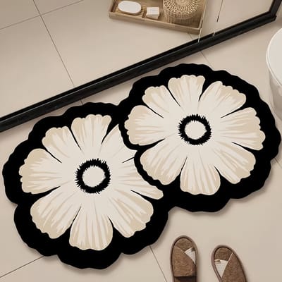 Een antislipmat Geschikt voor de badkamer met bloemenpatroon van diatomeeënaarde, decoratieve vloermat, superabsorberend, sneldrogend, zacht douchekleed, gemakkelijk schoon te maken mat 40*60cm