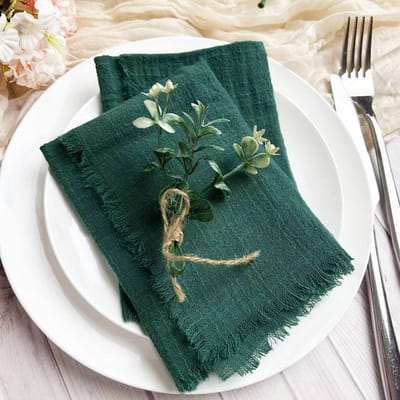 6 stuks 32x32cm 100% Katoen zacht beige Gaas C Bruiloft Servetten Herbruikbaar Blauwe Rand Keukendoek Rustiek Retro Ruwe randen servetten Voor Diner, Feest, Bruiloften 6PCS-32x32cm donkergroene kleur
