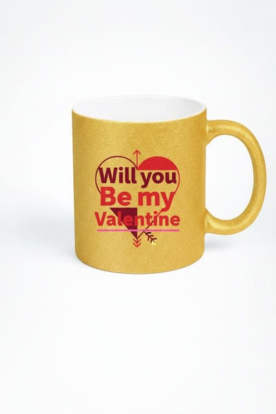 Gouden Glitter Valentijn Mok - 'Will You Be My Valentine' Beker Cadeau