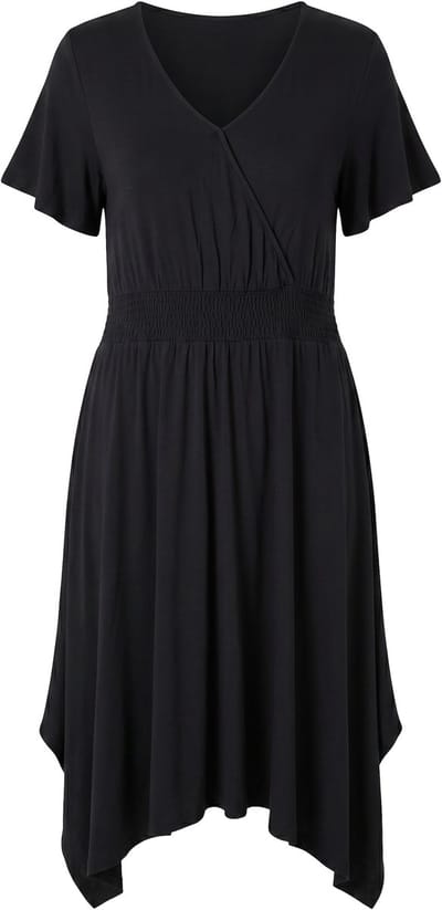 Angel of Style - Dames - Jersey midi-jurk A-lijn puntzoom vlindermouwen - Zwart - Maat 52