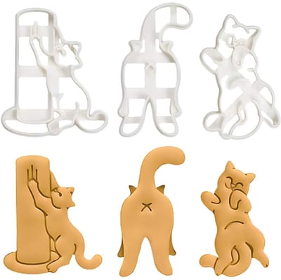Dailygoods- Uitsteekvormen Kat 3D - Koekjessnijders Set - Vaatwasmachinebestendig - Kunststof - Educatieve Projecten - Afmetingen 7,4 cm x 9 cm - Koekjessnijder