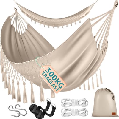 Hangmat voor 1-2 personen tot 300 kg, 320 x 150 cm, ademend en weerbestendig - Perfect voor camping en tuin