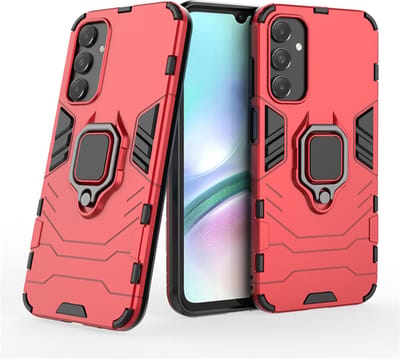 MobyDefend Hoesje - Geschikt voor Samsung Galaxy A15 - Dubbelgelaagde Pantsercase Met Standaard - Rood