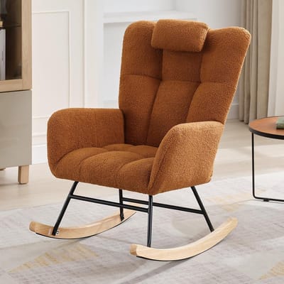 Schommelstoel - Relaxstoel babykamer - Fauteuil - Voedingsstoel - Roomwit - bruin