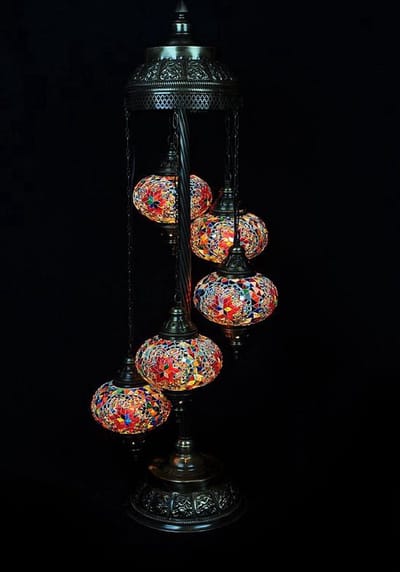 Turkse vloerlamp - staande lamp - 5 bollen - mozaïek glas - multicolour - hoogte 120 cm