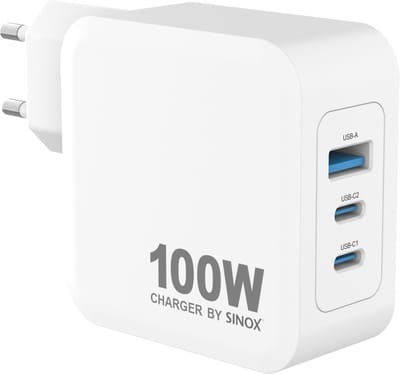 Sinox - MOBILITY POWER - Lichtnetadapter 2xUSB-C 1xUSB-A PD100W, White