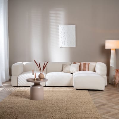 Livin24 Scandinavische hoekbank Karla off white rechts 3-zits