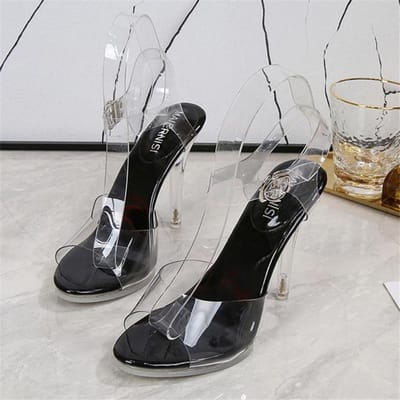 Dames 11cm Hoge Hakken 1cm Platform Sandalen Dames Transparante Hakken Gladiator Strappy Antislip Sandalen Transparante Zomerschoenen 35 zwart