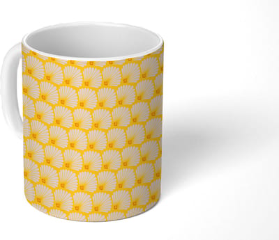 Mok - Koffiemok - Art Deco - Design - Schelp - Geel - Mokken - 350 ML - Beker - Koffiemokken - Theemok