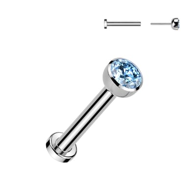 Piercing titanium CZ steen push in 1.2x6x3 - zilver aqua - LMPiercings