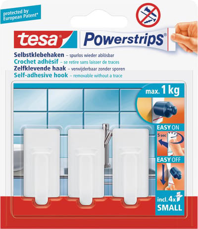 Tesa Powerstrips haken small - 6x stuks - Klusbenodigdheden - Huishouden - Verwijderbare haken - Opplak wandhaken