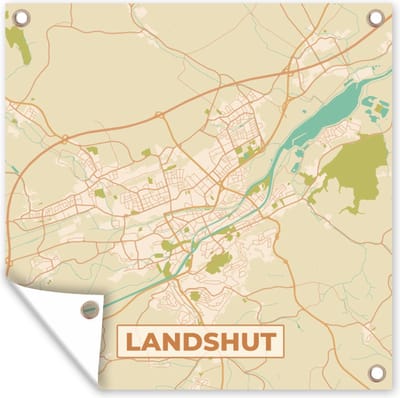 Tuin poster Landshut - Plattegrond - Kaart - Stadskaart - Vintage - 200x200 cm - Tuindoek