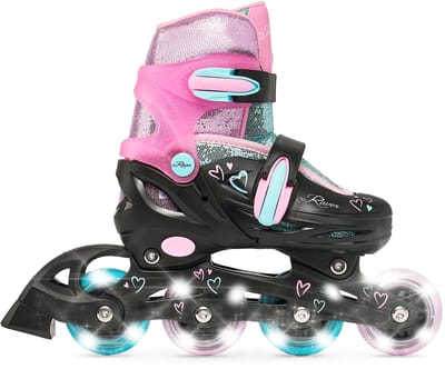 RAVEN Loret Glitter Verstelbare Skeelers Lichtgevende Wielen LED 30-33 Zwart/Mintgroen/Roze