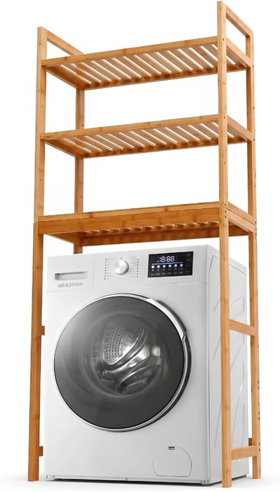 SP® Wasmachine Rek - 3 Planken - Wasmachine Ombouw Rek - Badkamerplanken - Lichtbruin - 26cm x 66cm x 170cm
