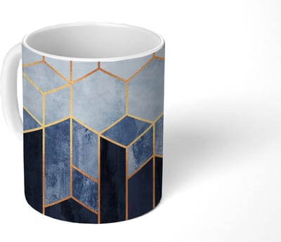 Mok - Koffiemok - Hexagon - Gold - Luxe - Patronen - Mokken - 350 ML - Beker - Koffiemokken - Theemok