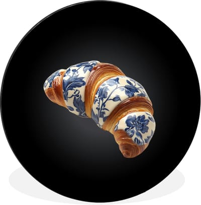 WallCircle - Wandcirkel - Muurcirkel - Croissant - Bloemenpatroon - Delftsblauw - Aluminium - Dibond - 30x30 cm - Binnen en Buiten