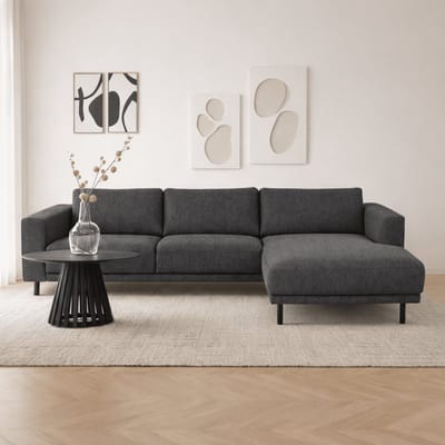 Dimehouse Moderne hoekbank met Chaise Longue Antraciet Stof Aniko rechts 238x142x78 cm - Stof - Modern - 238 x 142 x 93 cm