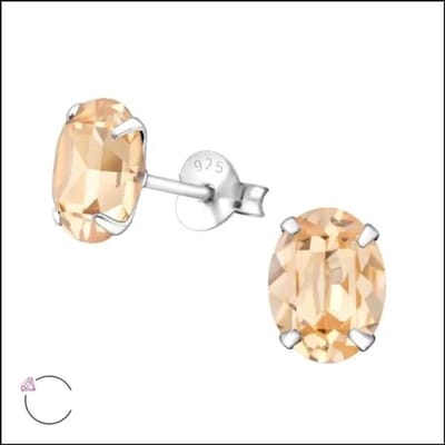 Zilveren kristallen oorbellen - ovaal - 8x6mm - oranje -Tijdloos