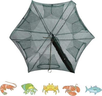 Visnet voor vissen met ritsontwerp, draagbaar en opvouwbaar, ideaal voor visgarnalen, minnows en krabben - 6 gaten, Tarp materiaal