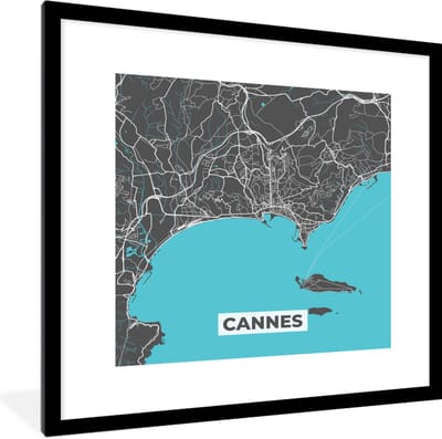 Fotolijst incl. Poster - Stadskaart - Plattegrond - Cannes - Frankrijk - Kaart - 40x40 cm - Posterlijst