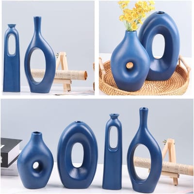 Set van 4 Ronde Holle Bohemien Vazen - Moderne Minimalistische Keramische Vazen voor Pampasgras, Bloemen en Interieurdecoratie voor Woonkamer en Tafels