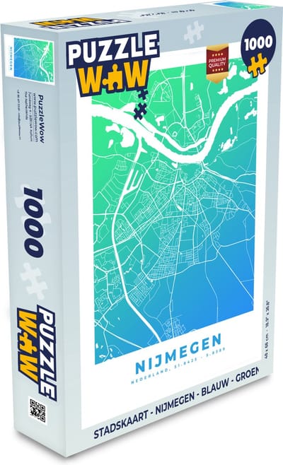 Puzzel Stadskaart - Nijmegen - Blauw - Groen - Legpuzzel - Puzzel 1000 stukjes volwassenen - Plattegrond