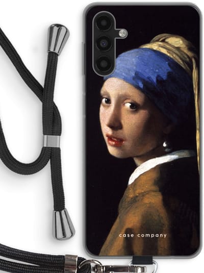 Case Company® - Hoesje met koord geschikt voor Samsung Galaxy A13 5G hoesje met Koord - The Pearl Earring - Telefoonhoesje met Zwart Koord - Bescherming aan alle Kanten en Over de Schermrand