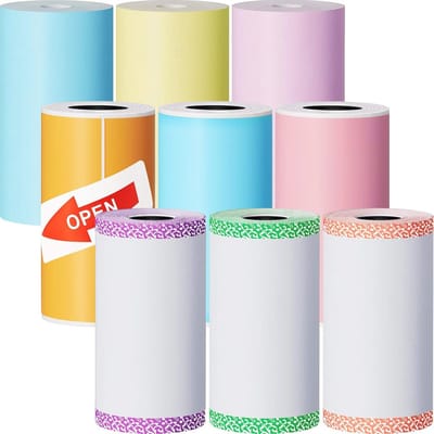9 rollen thermisch printerpapier, minirol, zelfklevend, bedrukbaar, compatibel met mini-printer P1, Peripage A6-serie, 57 x 30 mm (klassieke kleur)