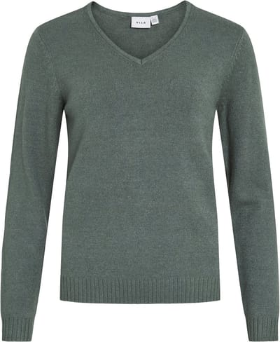 VILA Dames Dunne Gebreide Trui Knitted Basis Stretch Sweater Lange Mouw V-Hals Shirt VIRIL