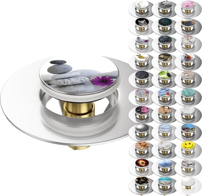Wastafelstop Pop-Up - Afvoerstop Kraan - Badkamer Opfrissen - Universeel Ontwerp - 34-38mm Diameter - Energy Stones Motief