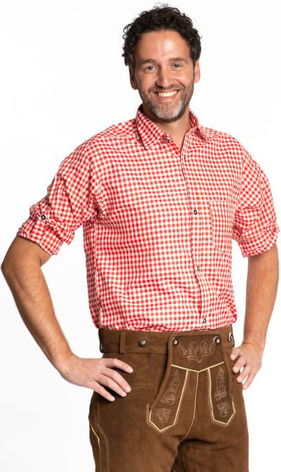 Partychimp Oktoberfest Overhemd Heren Geblokt Oktoberfest heren Carnavalskleding Heren voor bij Lederhosen Man - Polyester - Rood - Maat S