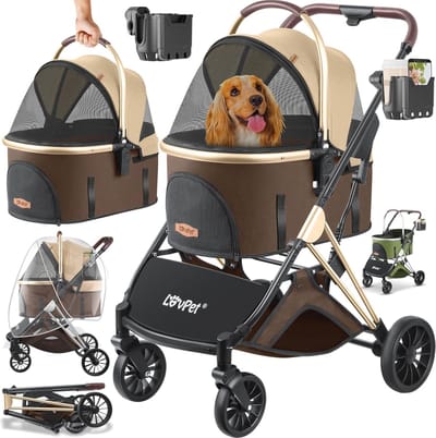 Hondenbuggy 3in1 - Opvouwbare Dierenbuggy met 360° Wielen, Regenbescherming en Netvensters voor Kleine Honden en Katten