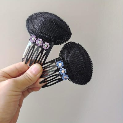 Inserts de Base pour Cheveux avec Coussinets Capillaires en Forme de Peigne, Coussinets Capillaires Fluffy Invisibles, Ornés de Clips Fleur en Strass, Coussinets Capillaires Liftants Invisibles pour Améliorer H black