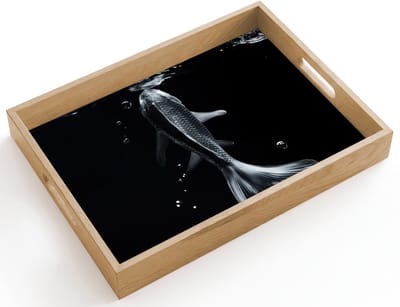 Dienblad hout 40x30 cm - Schootdienblad - Koi - Vissen - Water - Zwart - Borrelplank rechthoek - Plateau dienbladen