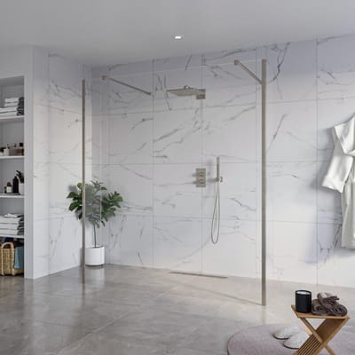FugaFlow Eccelente Vetro Vrijstaande inloopdouche badkamer - 180x200cm - Helder - antikalk - 8mm veiligheidsglas - 2 zijwanden 30cm - met wandarmen en hoekprofielen - Gunmetal -