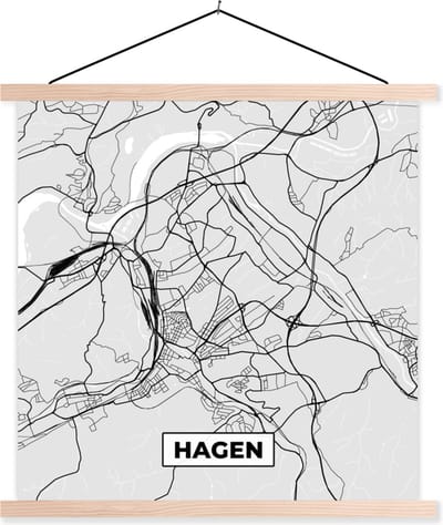 Posterhanger incl. Poster 40x40 cm - Schoolplaat - Stadskaart - Duitsland - Plattegrond - Hagen - Kaart - Textielposter - Blanke latten - Stadskaart
