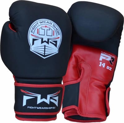 FWS Kids Bokshandschoenen Matt MF Leder Zwart Rood - 4 OZ