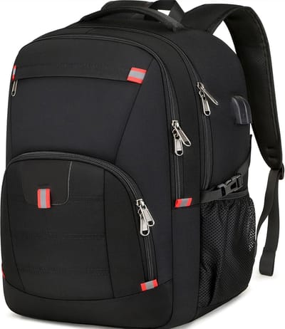 17,3-inch laptoprugzak, extra grote rugzak met USB-oplaadpoort, waterbestendige stevige rugzak voor zakelijk gebruik, college, schoolreizen, heren en dames, zwart