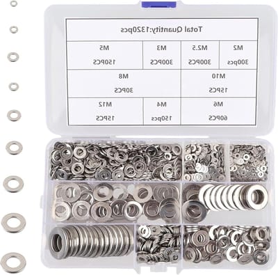 Set van 1320 Stukken Ronde Platen van RVS A2 V2A voor Schroeven en Bouten in Diverse Maten M2 tot M12, Inclusief M8