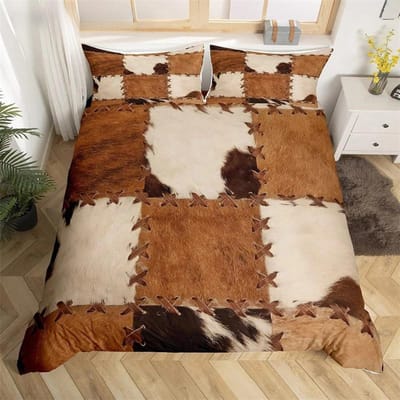 Koehuid King Queen Dekbedovertrek Patchwork Koeienvacht Print Beddengoedset Dieren Dekbedovertrek Western Cowboy polyester Dekbedovertrek 70x133cm 2pcs